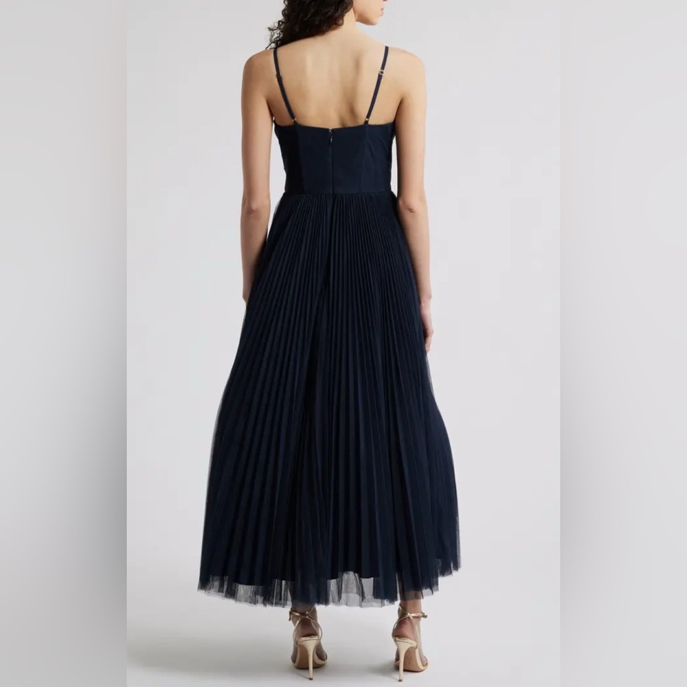 Hutch Pleated Cocktail Dress with Mesh Overlay - Picture 3 of 8